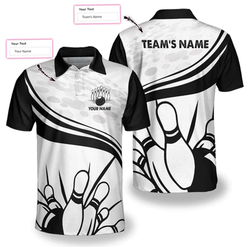 Personalized Bowling In Black Custom Polo Shirt, Black And White Custom Bowling Shirt For Bowling Players