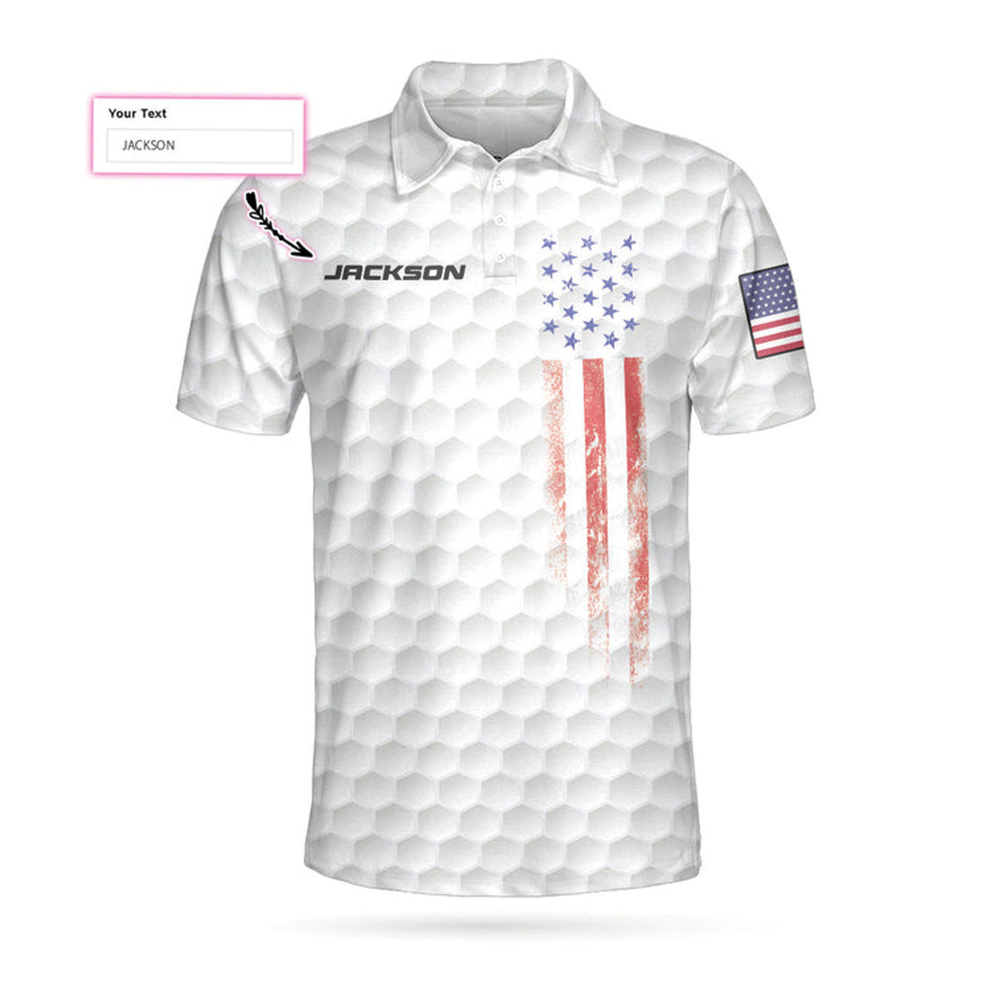 Personalized White American Flag Golf Shirt For Men, 4Th Of July Polo Shirt For Golfer