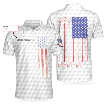 Personalized White American Flag Golf Shirt For Men, 4Th Of July Polo Shirt For Golfer