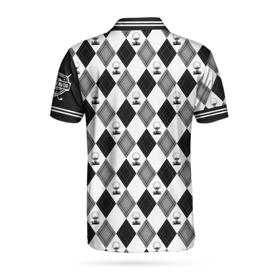 Personalized Golfaholic Custom Polo Shirt, Black And White Argyle Pattern Polo Shirt, Best Golf Shirt For Men