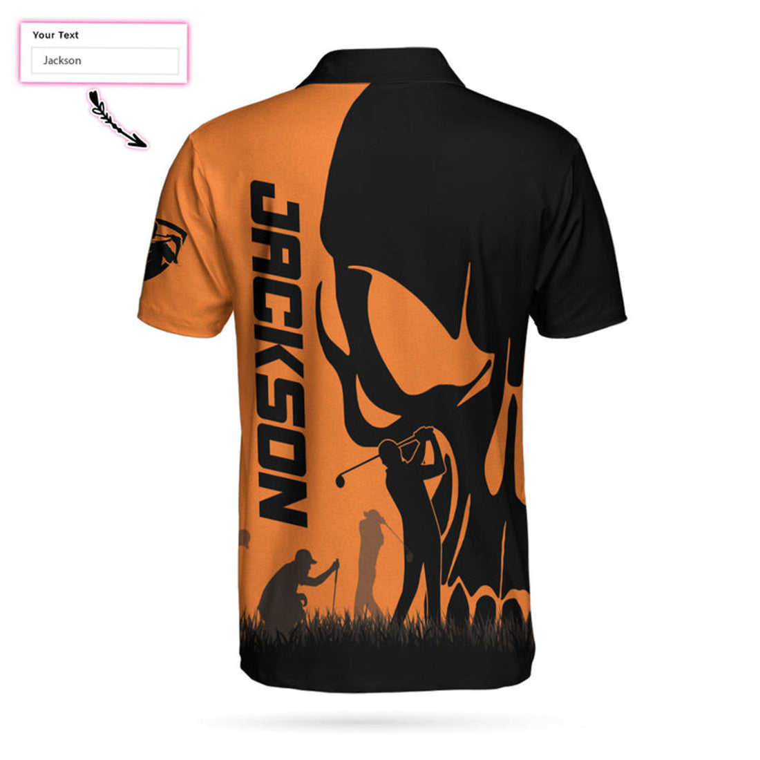 Personalized Golfer Skull Custom Polo Shirt, Black And Orange Polo Shirt, Best Golf Shirt For Men