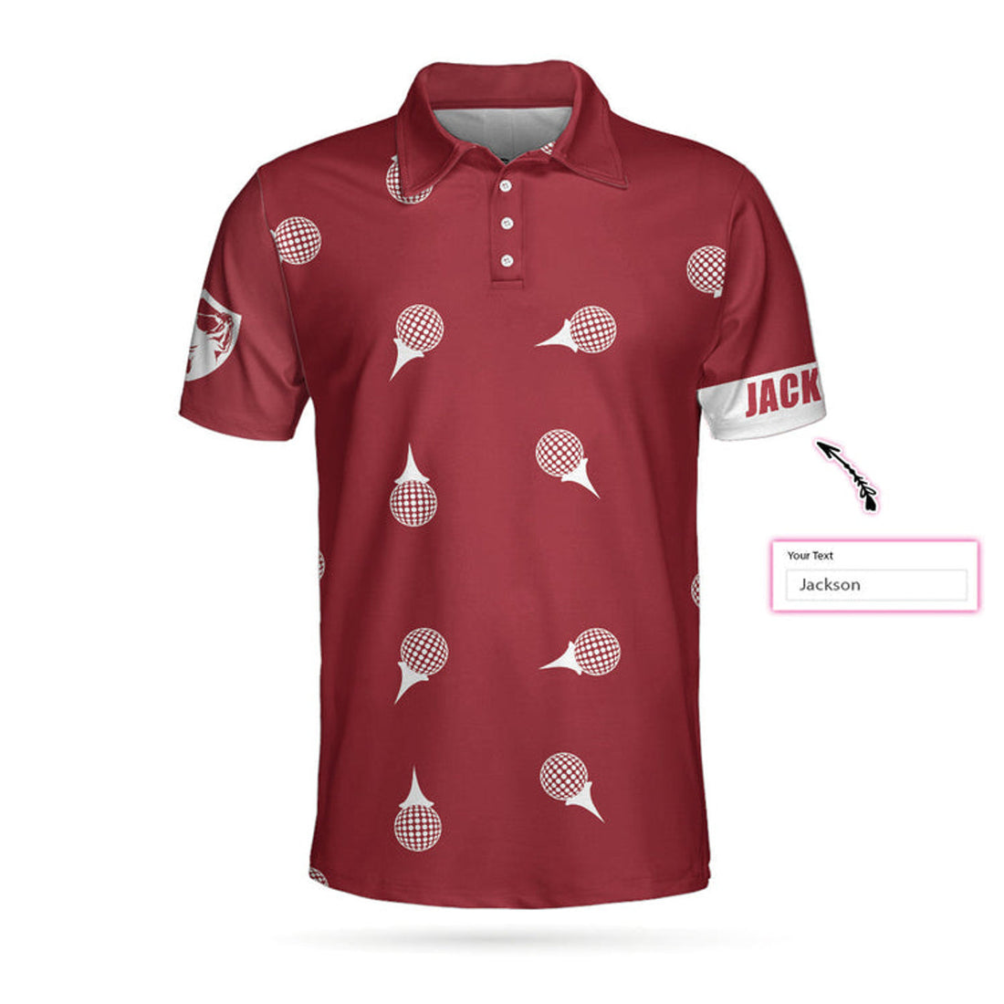 Personalized Red And White Golf Custom Polo Shirt, Golf Tee Pattern Polo Shirt, Cool Golf Shirt For Men