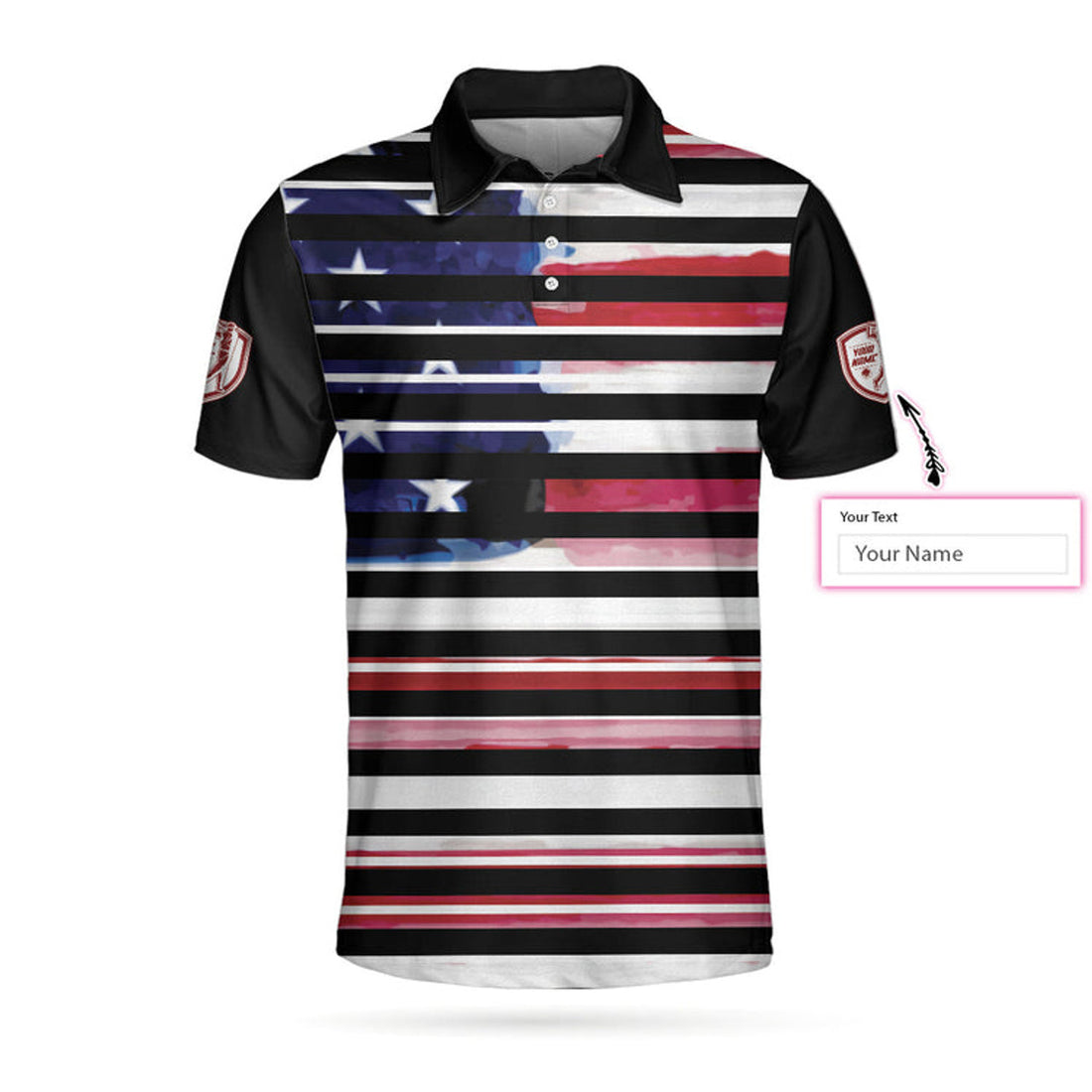 Personalized Vintage American Flag Polo Shirt, Horizontal Stripe Wet Paint Us Flag Polo Shirt, Golf Shirt For Men