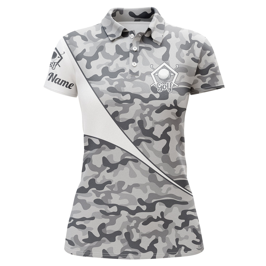 Custom Personalized Gray Camo Golf Shirt Custom Name Women Golf Polo Shirt, Gifts For Golf Lovers