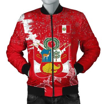 FUNSTUFFPRINT Peru Christmas Coat Of Arms Men Bomber Jacket Style 3D Bomber Jacket
