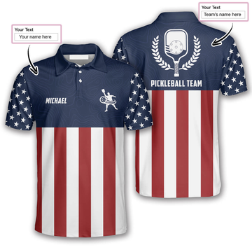 Custom Emblem American Flag Navy Custom Pickleball Shirts For Men