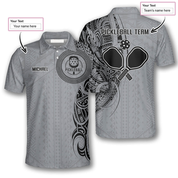 Custom Strike Grey Tribal Tattoo Custom Pickleball Shirts For Men