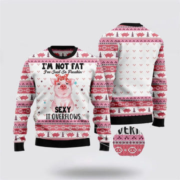 FUNSTUFFPRINT Pig Girl I'm Not Fat I'm Freakin Sexy Ugly Christmas Sweater, Farm Sweater, Christmas Gift, Best Winter Outfit Christmas Ugly Sweater