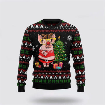 FUNSTUFFPRINT Pig Gorgeous Reindeer Ugly Christmas Sweater, Farm Sweater, Christmas Gift, Best Winter Outfit Christmas Ugly Sweater