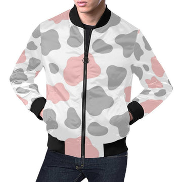 FUNSTUFFPRINT Pink Gray Cow Pattern Print Mens 3D Bomber Jacket