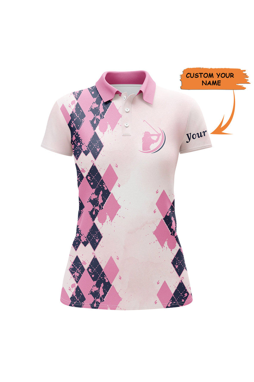 Custom Pink Pattern Womens Golf Polo Shirt Custom Name Unique Gifts For Golf Lovers