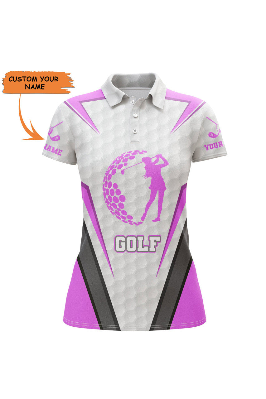 Custom Pink White Women's Golf Polo T-shirts Custom Name Sports Golf Short Sleeve Shirt Quick Dry, Golf Gifts, Perfect Gift For Women