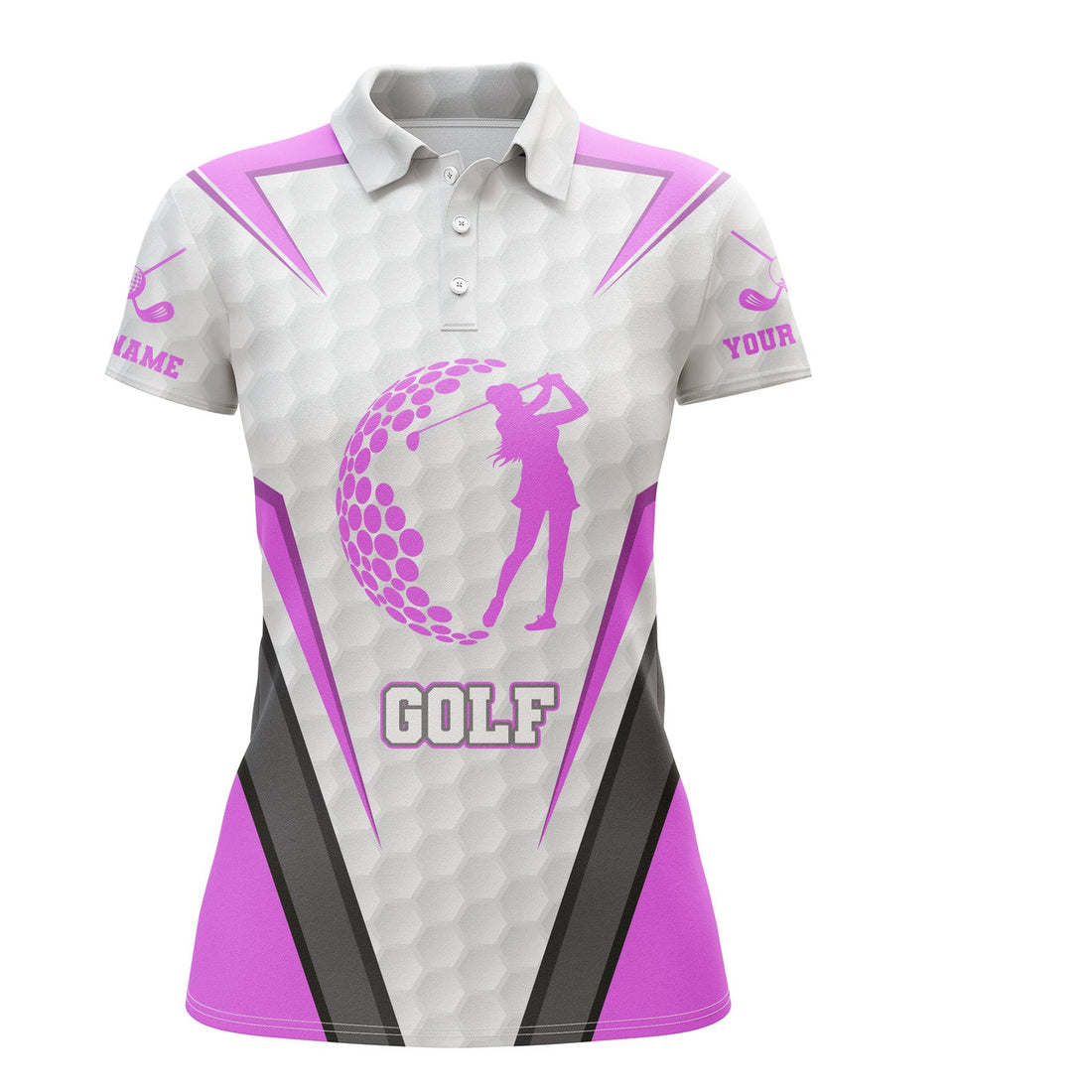 Custom Pink White Women's Golf Polo T-shirts Custom Name Sports Golf Short Sleeve Shirt Quick Dry, Golf Gifts, Perfect Gift For Women