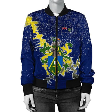 FUNSTUFFPRINT Pitcairn Islands Christmas Coat Of Arms Women Bomber Jacket Style 3D Bomber Jacket