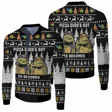 FUNSTUFFPRINT Pizza Dudes Got 30 Seconds Ninja Turtle Ugly Christmas Sweater 3D Bomber Jacket