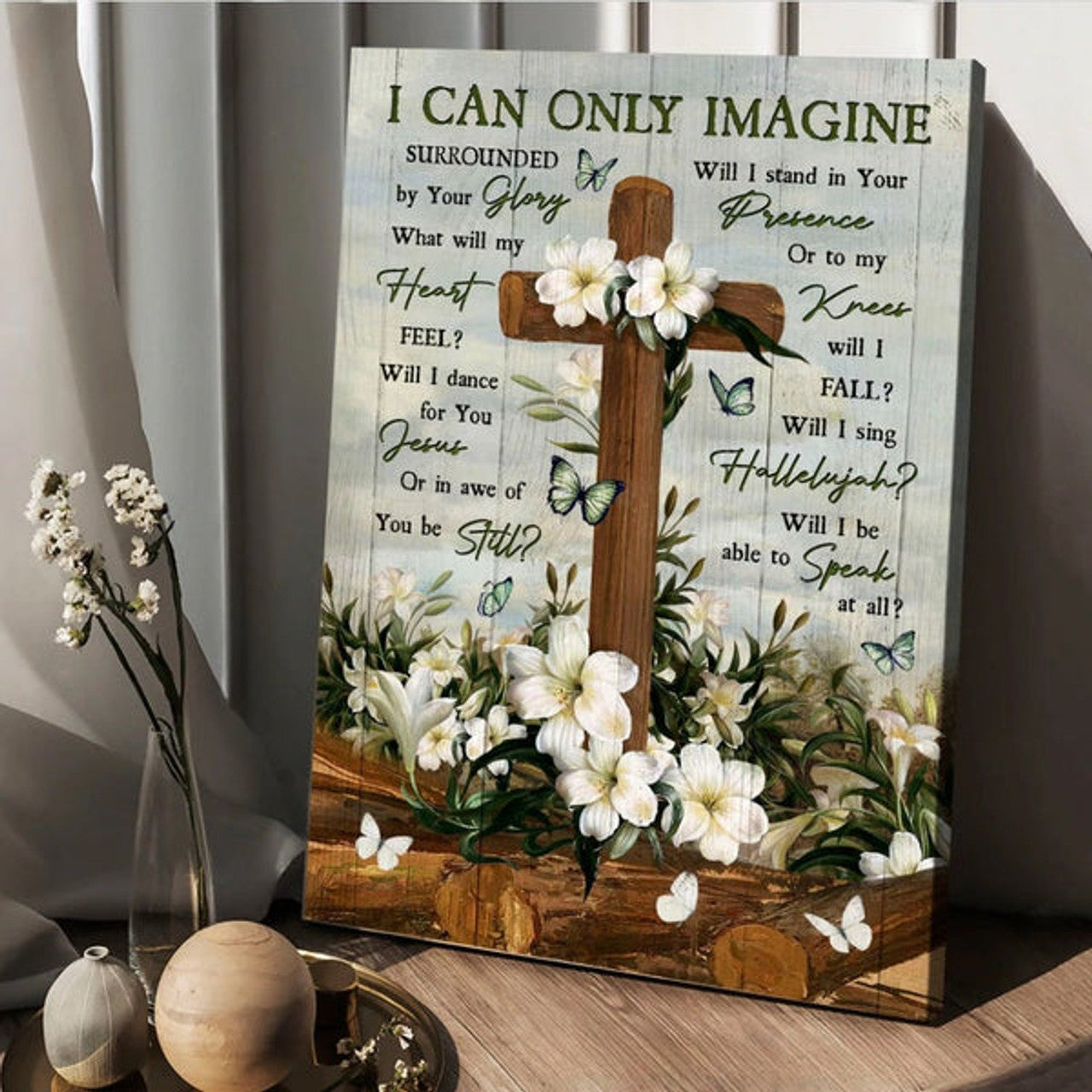 Plumeria Painting Jesus Cross I Can Only Imagine Canvas Wall Art - Christian Wall Posters - Religious Wall Decor