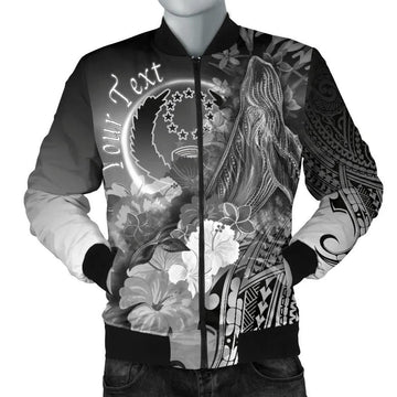 FUNSTUFFPRINT Pohnpei Custom Personalised Men's Bomber Jacket - Humpback Whale with Tropical Flowers (White)- 3D Bomber Jacket