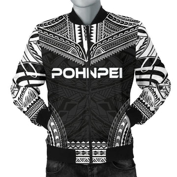 FUNSTUFFPRINT Pohnpei Polynesian Chief Men's Bomber Jacket - Black Version - 3D Bomber Jacket