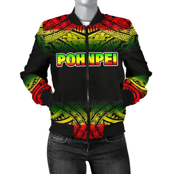 FUNSTUFFPRINT Pohnpei Women's Bomber Jacket - Fog Reggae Style - 3D Bomber Jacket