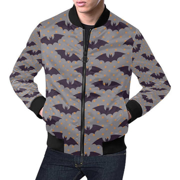 FUNSTUFFPRINT Polka Dot Halloween Bat Pattern Print Mens 3D Bomber Jacket