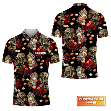 Custom Casino Skull Colorful Personalized Name 3D Polo Shirt Gift For Poker Players