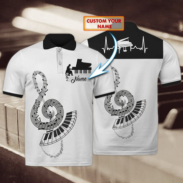 FUNSTUFFPRINT Piano 01 - Personalized Name 3D Polo Shirt
