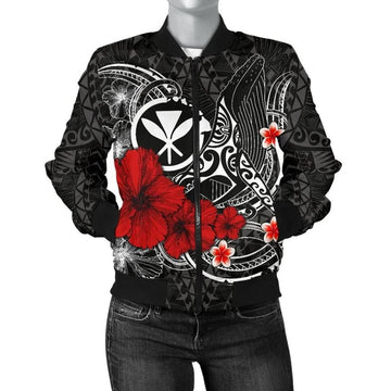 FUNSTUFFPRINT Polynesian Hawaii Kanaka Maoli Women's Bomber Jacket - Humpback Whale with Hibiscus (White) - 3D Bomber Jacket