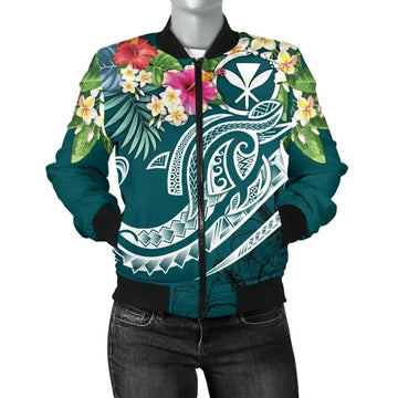 FUNSTUFFPRINT Polynesian Kanaka Maoli Women's Bomber Jacket - Summer Plumeria - 3D Bomber Jacket