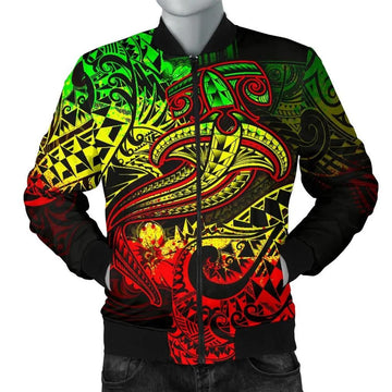 FUNSTUFFPRINT Polynesian Men's Bomber Jacket - Reggae Shark Polynesian Tattoo - 3D Bomber Jacket