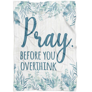 FUNSTUFFPRINT Pray Before You Overthink Fleece Blanket - Christian Blanket - Bible Verse Blanket