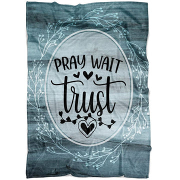 FUNSTUFFPRINT Pray Wait Trust Fleece Blanket - Christian Blanket - Bible Verse Blanket