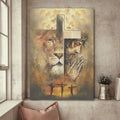 Praying With Jesus Lion Of Judah Cross Canvas Wall Art - Christian Wall Posters - Religious Wall Decor