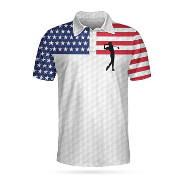 Premium American Golfer Polo Shirt, White Golf Pattern American Flag Polo Shirt, Best Golf Shirt For Men