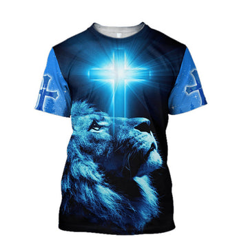 FUNSTUFFPRINT Premium Christian Jesus Lion 3d Unisex Shirt - Christian 3D T-shirt