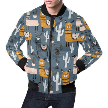 FUNSTUFFPRINT Print Pattern Llama Cactus Mens 3D Bomber Jacket