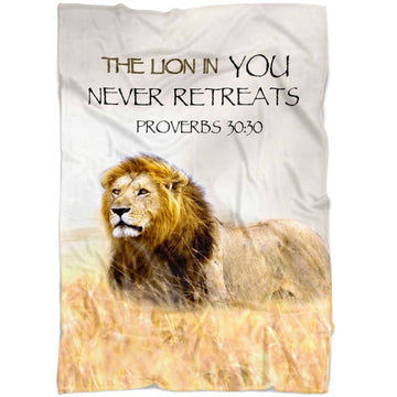 FUNSTUFFPRINT Proverbs 3030 The Lion In You Never Retreats Fleece Blanket - Christian Blanket - Bible Verse Blanket