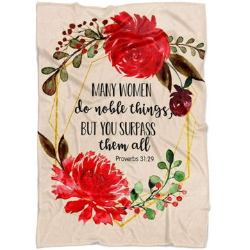 FUNSTUFFPRINT Proverbs 3129 Many Women Do Noble Things Fleece Blanket - Christian Blanket - Bible Verse Blanket