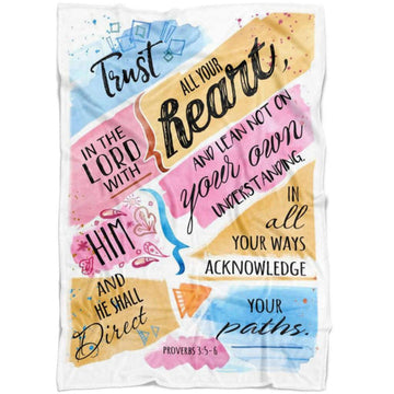FUNSTUFFPRINT Proverbs 35-6 Trust In The Lord With All Your Heart Fleece Blanket - Christian Blanket - Bible Verse Blanket