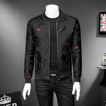 FUNSTUFFPRINT Puff Jacquard Black Men Slim 3D Bomber Jacket