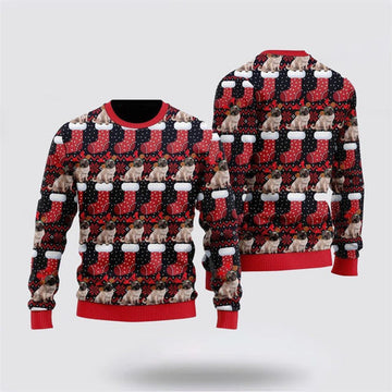 FUNSTUFFPRINT Puppy Dog With Red Xmas Socks Pattern Ugly Christmas Sweater For Men And Women, Gift For Christmas, Best Winter Christmas Outfit Ugly Sweater