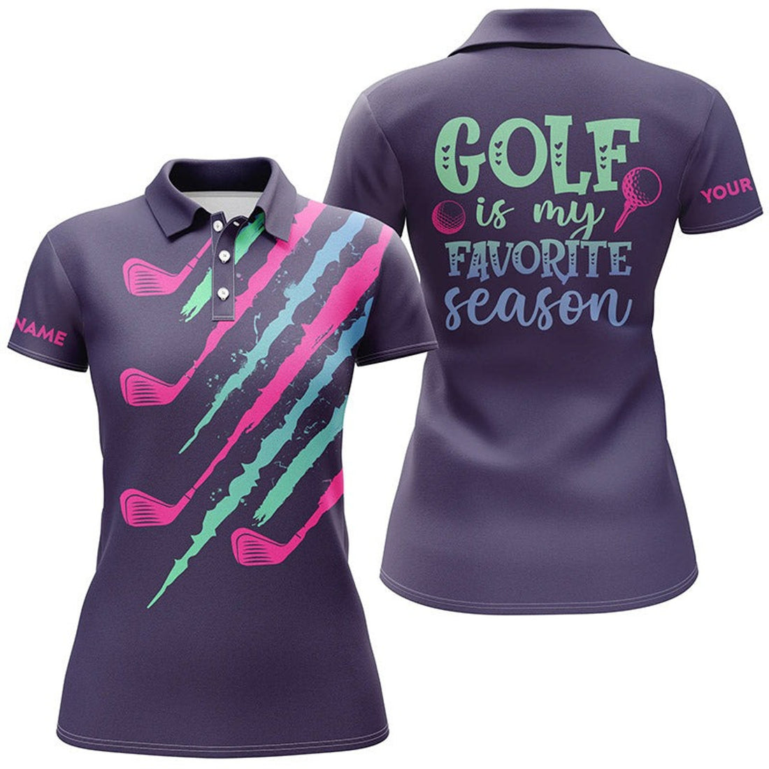 Custom Purple Gradient Womens Golf Polo Shirt Custom Name Golf Is My Favorite Season, Golf Gifts For Women