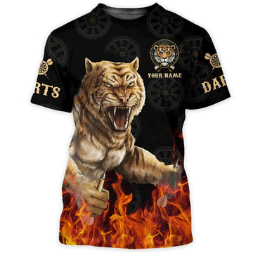 Custom Dart Tiger Shirt Black And Fire Pattern, Cool Dart Hoodie, Dart Player Winter Clothing