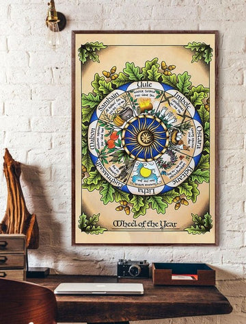 Wheel Of The Year Yule Imbolc Ostara Beltane Litha Lughnasadh Samhain Leaves Poster and Canvas