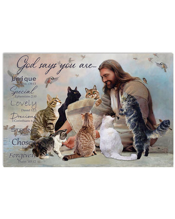 God Says You Are Unique Special Lovely Strong Chosen Forgiven Cats Jesus Birds Poster and Canvas