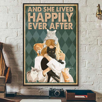 And She Lived Happily Ever After Girl With Cats Poster and Canvas