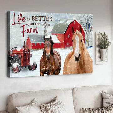 Poster and Canvas Life Is Better On The Farm Couple Horse Farmhouse Winter