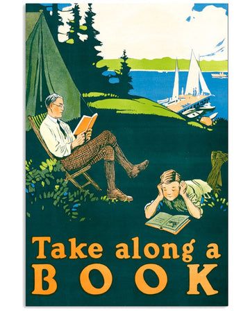 Take Along A Book Father Son Camping Boat Poster and Canvas