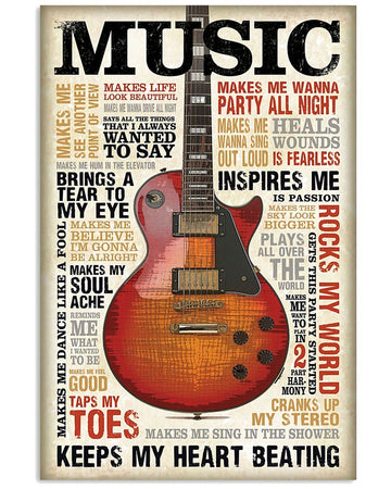 Music Keeps My Heart Beating Guitar Poster and Canvas