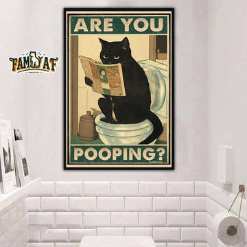 Are you pooping? Black cat on the toilet Poster and Canvas