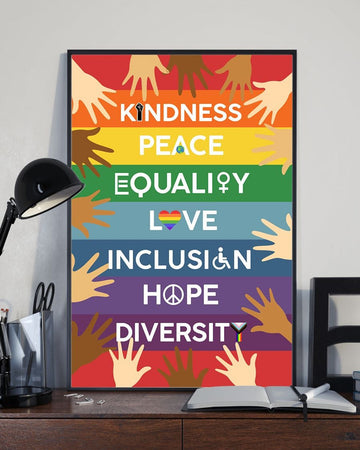 Kindness Peace Equality Love Inclusion Hope Diversity Lgbt Human Rights Poster and Canvas